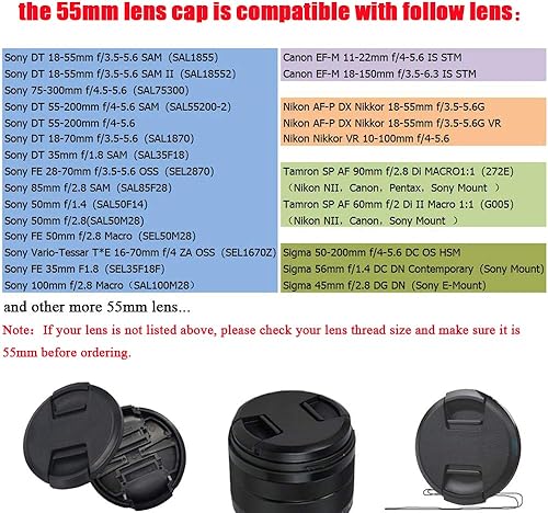 Miniatura 7 de Tapa de lente a presión de 2.165 in para Sony E f3.5-5.6 18-135 OSS para Sony Alpha a6600 a6400, cubierta de lente Fire-Rock para Sony FE