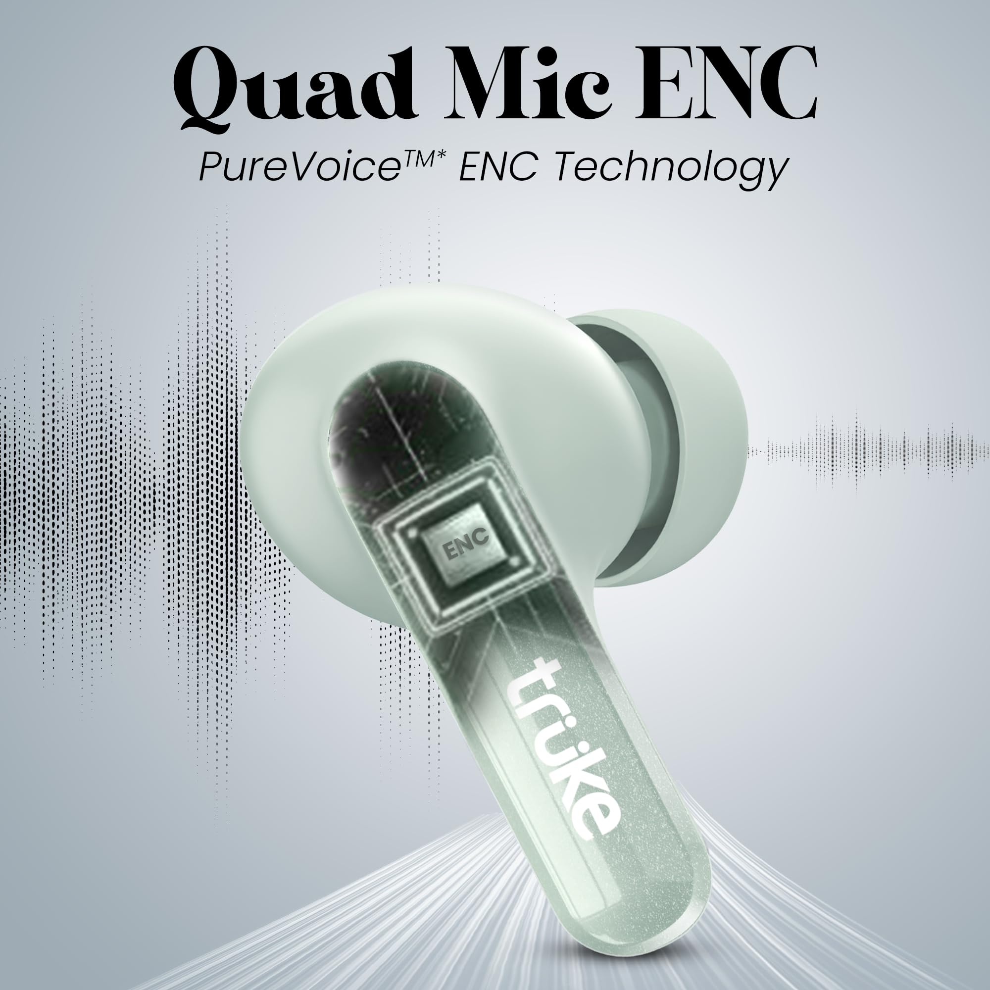 truke New Launch Buds Echo True Wireless in Ear Earbuds with 24-bit Spatial Audio, 13mm Titanium Driver, Dual Pairing Ear Buds, 40ms Latency, 70H Battery Fast Charge TWS, Quad-Mic ENC, BT 5.4 (Green) 4