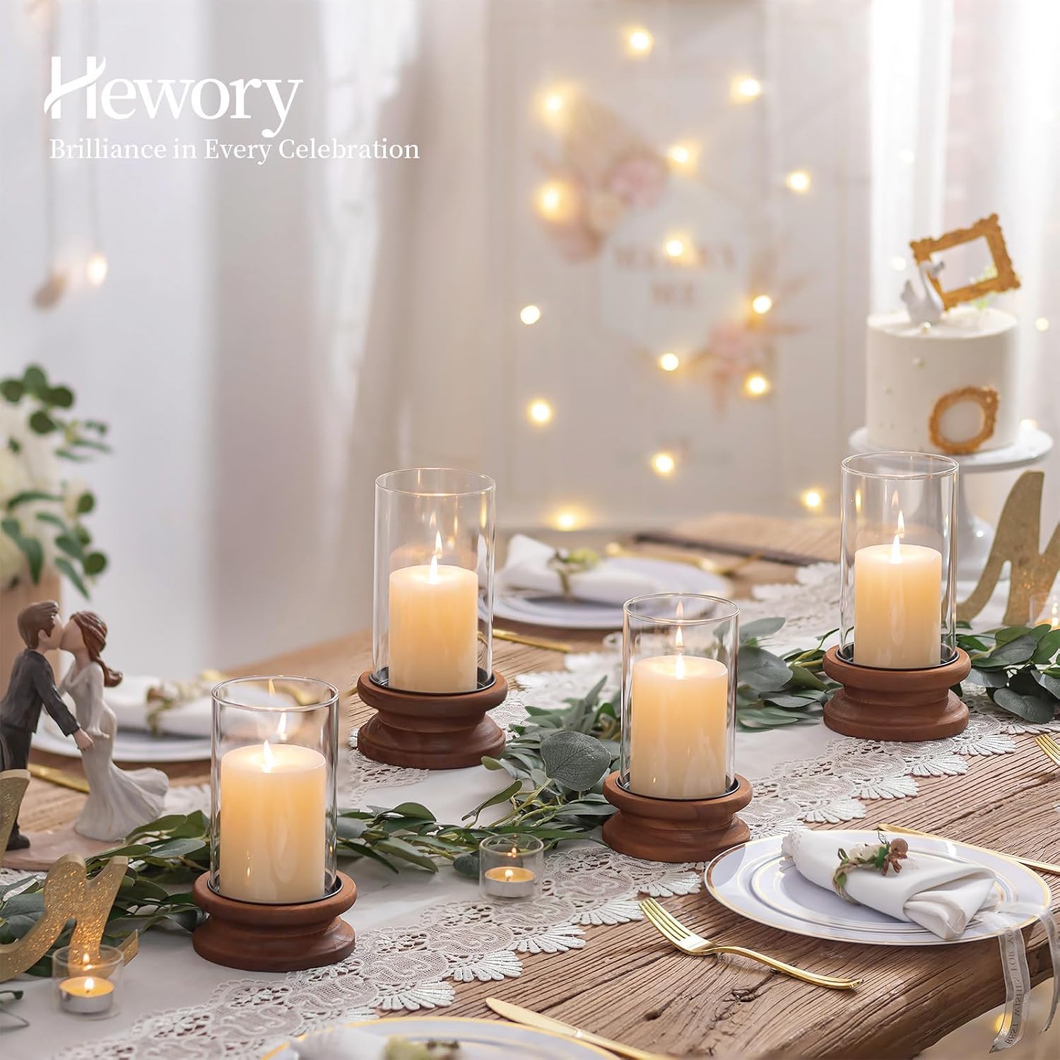 Hewory Hurricane Glass Candle Holders: 2PCS Wooden Brown Candle Holders image 3