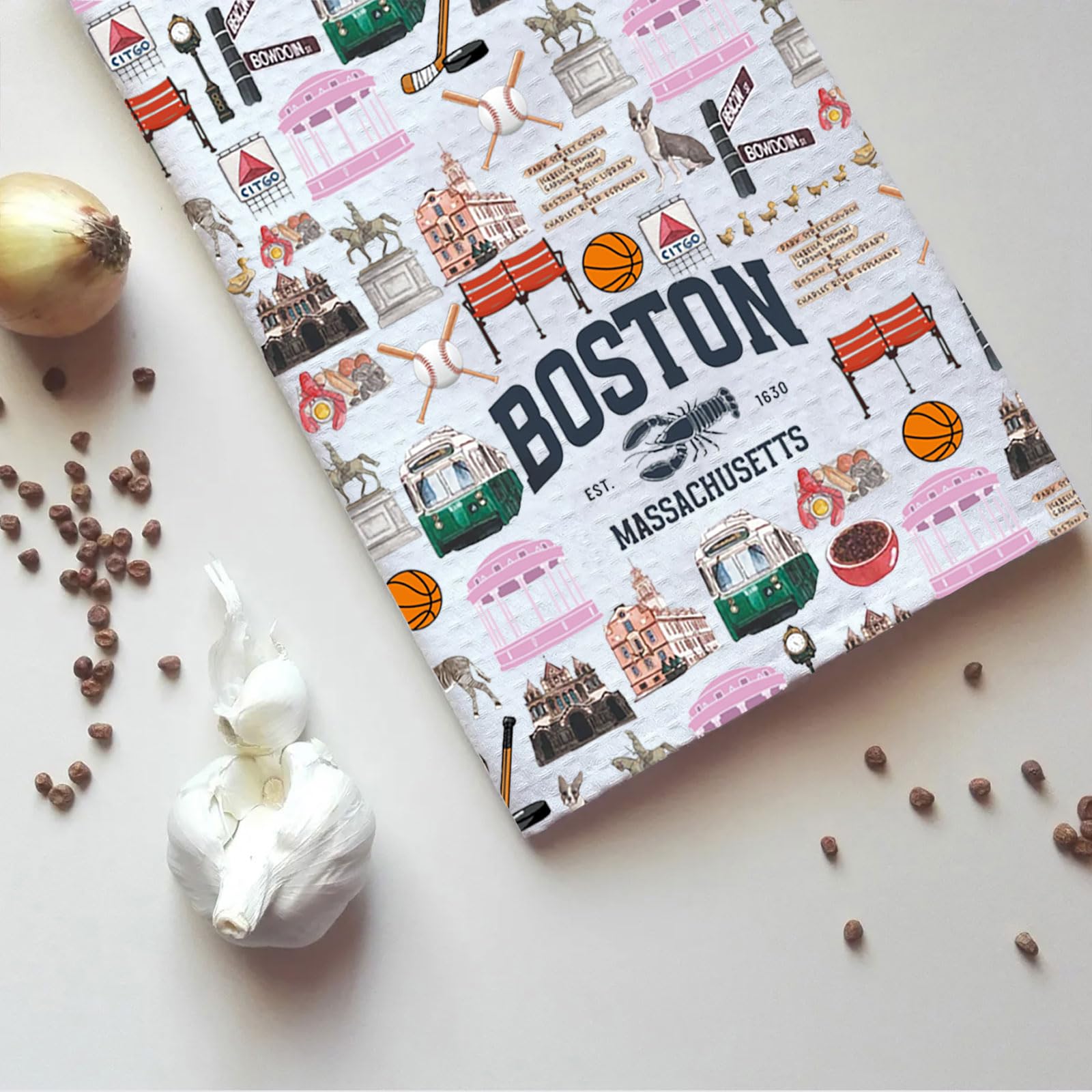 TSOTMO Lobster Gift Boston EST 1630 Massachusetts Kitchen Towel Massachusetts Travel Boston State Trip Gift for Travelers (Boston Towel)