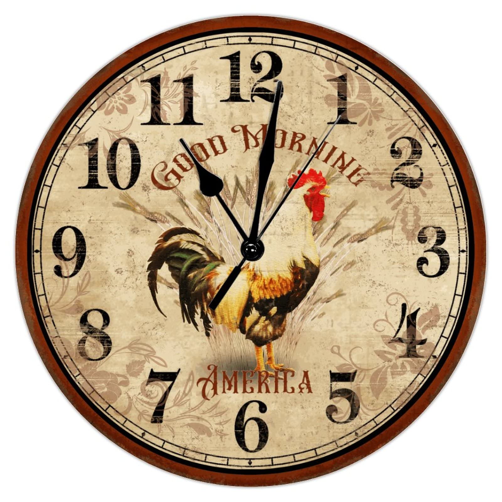 Horloge murale rustique en bois avec coq style campagne pour cuisine