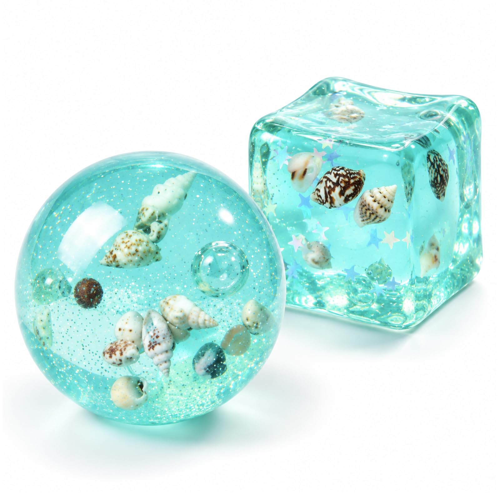 2Pcs Squishy Cube Set, Ocean Shells Slow Rising Sensory Fidget Toy