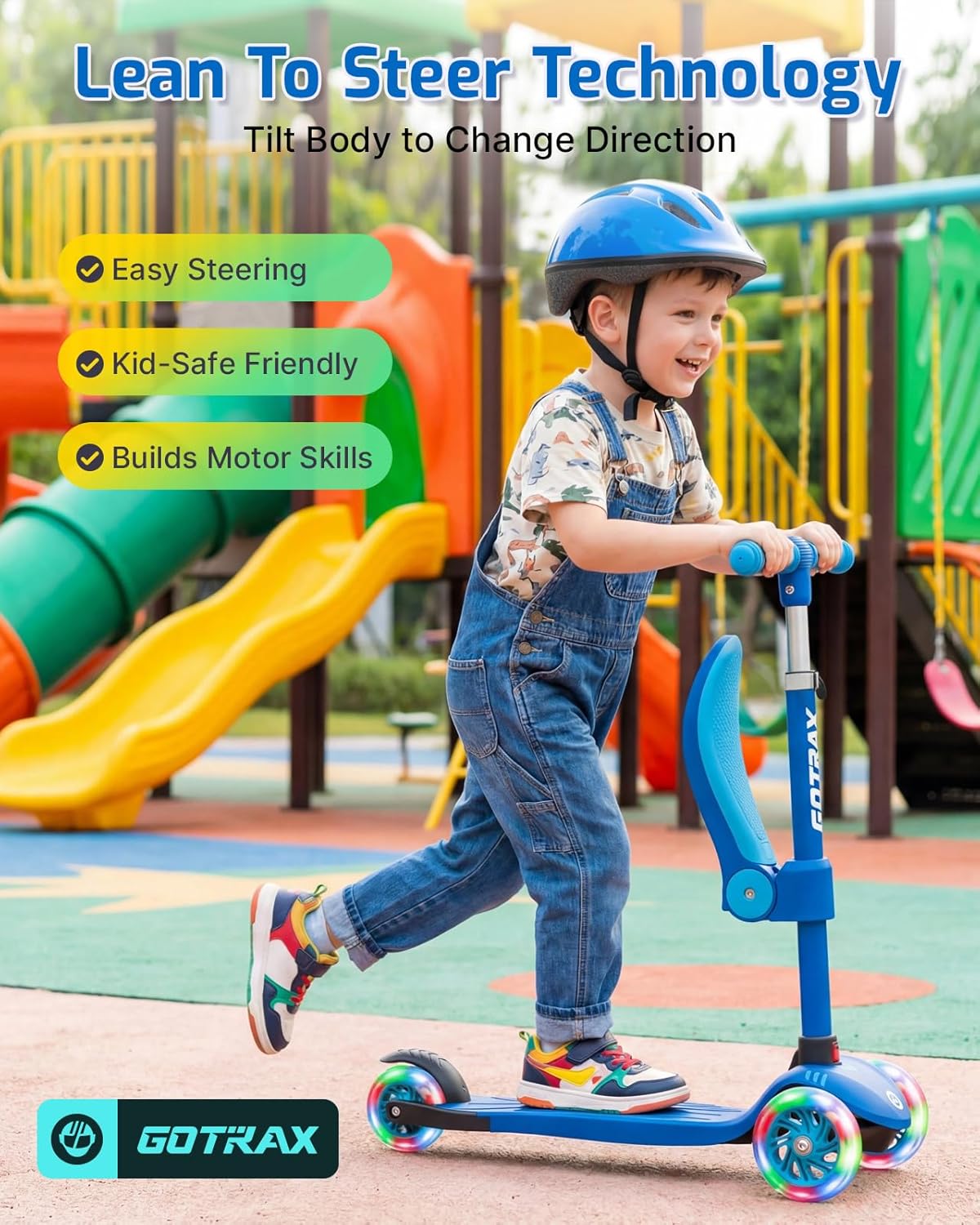 Gotrax KS3 Kids Kick Scooter, LED Lighted Wheels, Adjustable Height Handlebars and Removable Seat, Lean-to-Steer & Widen Anti-Slip Deck, 3 Wheel Scooter for Kids Ages 2-8 and up to 110 Lbs