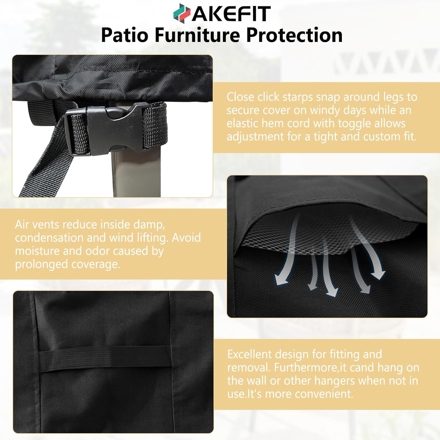 AKEfit Patio Furniture Covers,500D Heavy Duty Waterproof for Outdoor Square and Retangle Patio Table and Chair Covers,Black-126"L x 63"W x 29"H