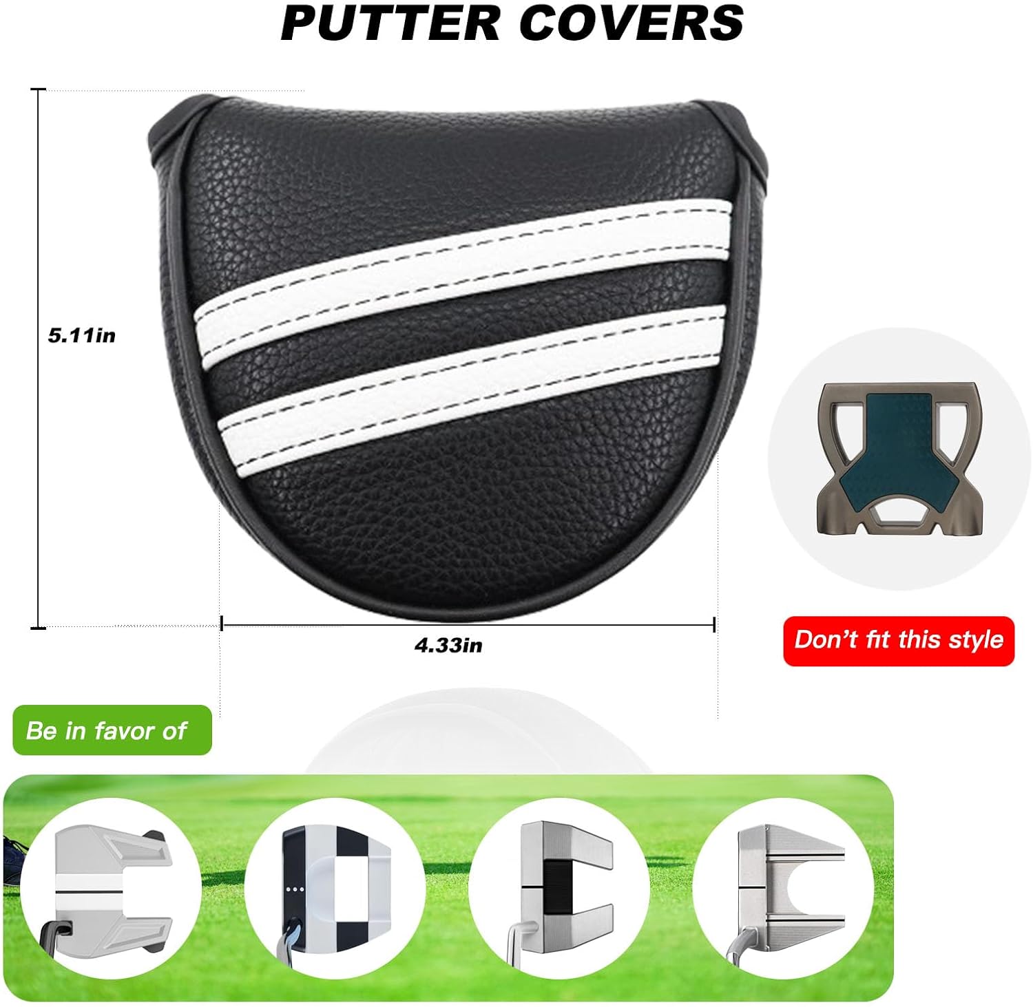 PU Leather Golf Club Head Covers for Driver, Fairway, Hybrid & Putter with Rotating Tags – Black & White Stripes, Golf Club