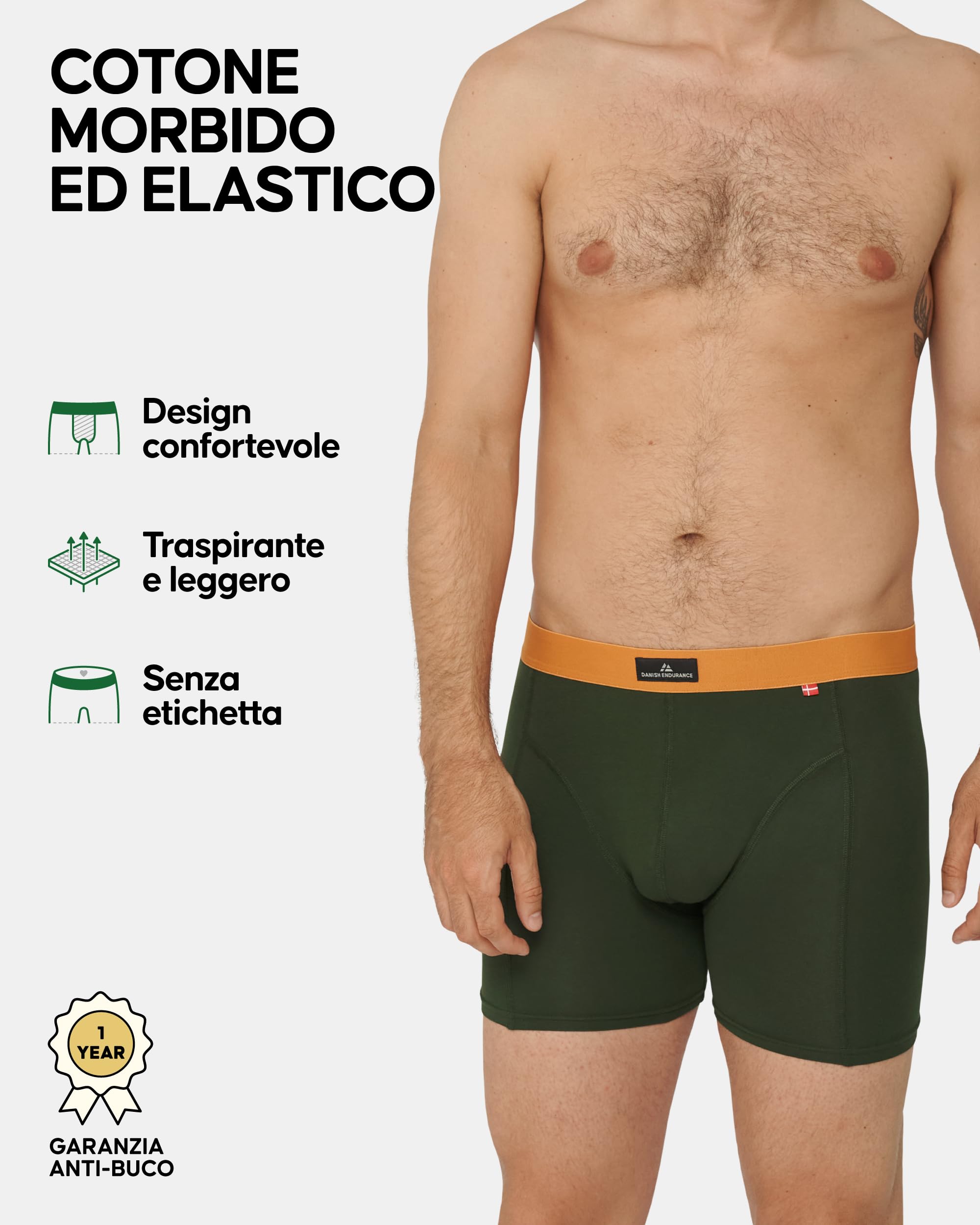 DANISH ENDURANCE Boxer Uomo Cotone Elasticizzato, Boxer a Pantaloncino Comodi e Traspiranti, Cuciture Piatte, con o Senza Patta Frontale, 3 o 10 Paia