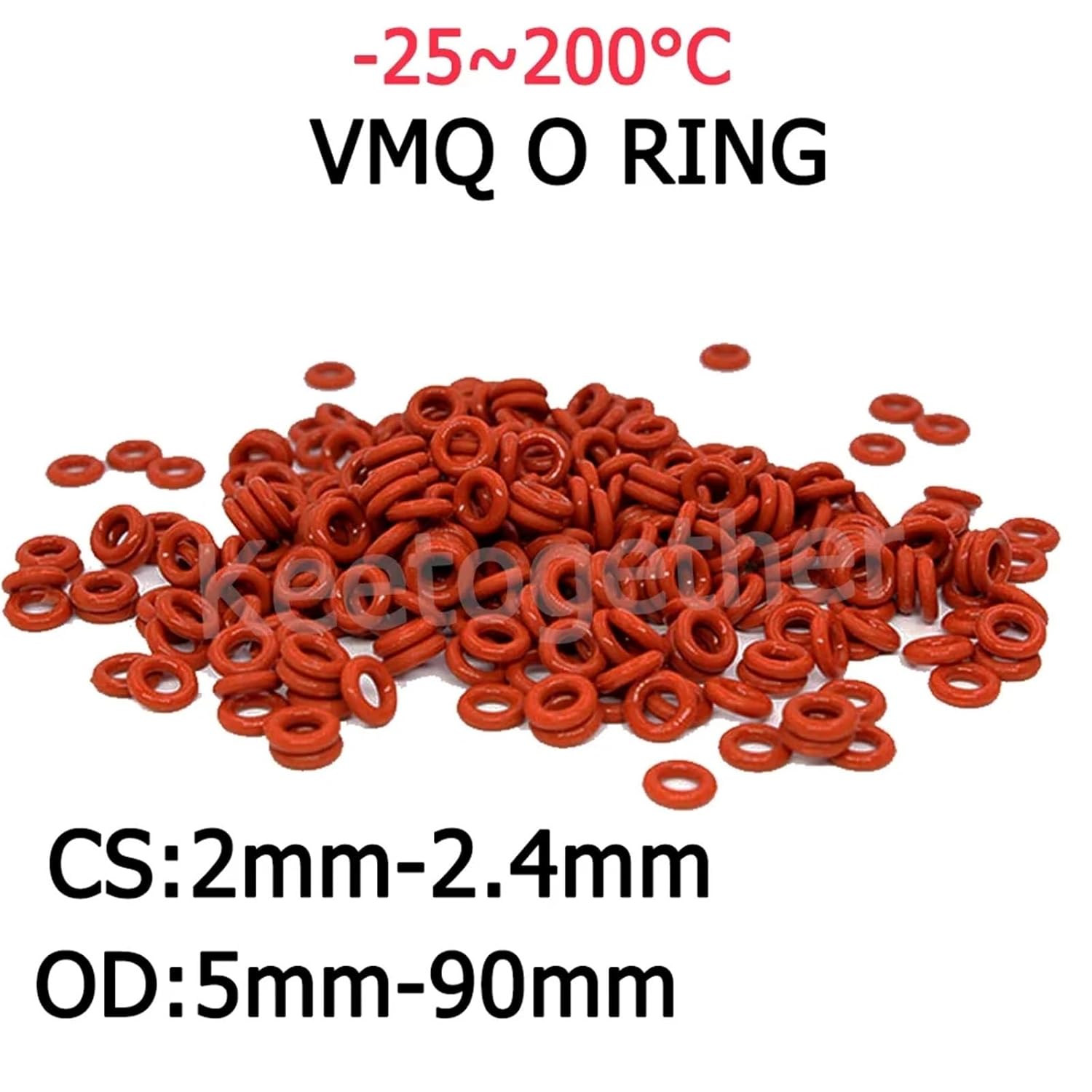 10Pcs CS 2mm-2.4mm Silicone O-Ring Gasket Sealing Ring Waterproof and Insulated OD 5~90mm(OD 25mm,2.0mm(10Pcs))