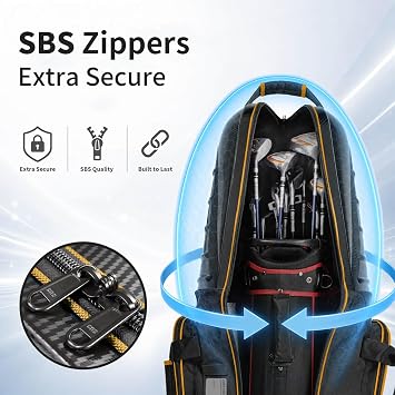 Golf Travel Bags for Airlines with Carbon Fiber Hard Top, Protective Club Traveling Cover with Wheel, Golf Club Carrier Case for Airplanes, Thick Padding, Durable Zippers and 2 Sided Spacious Pockets