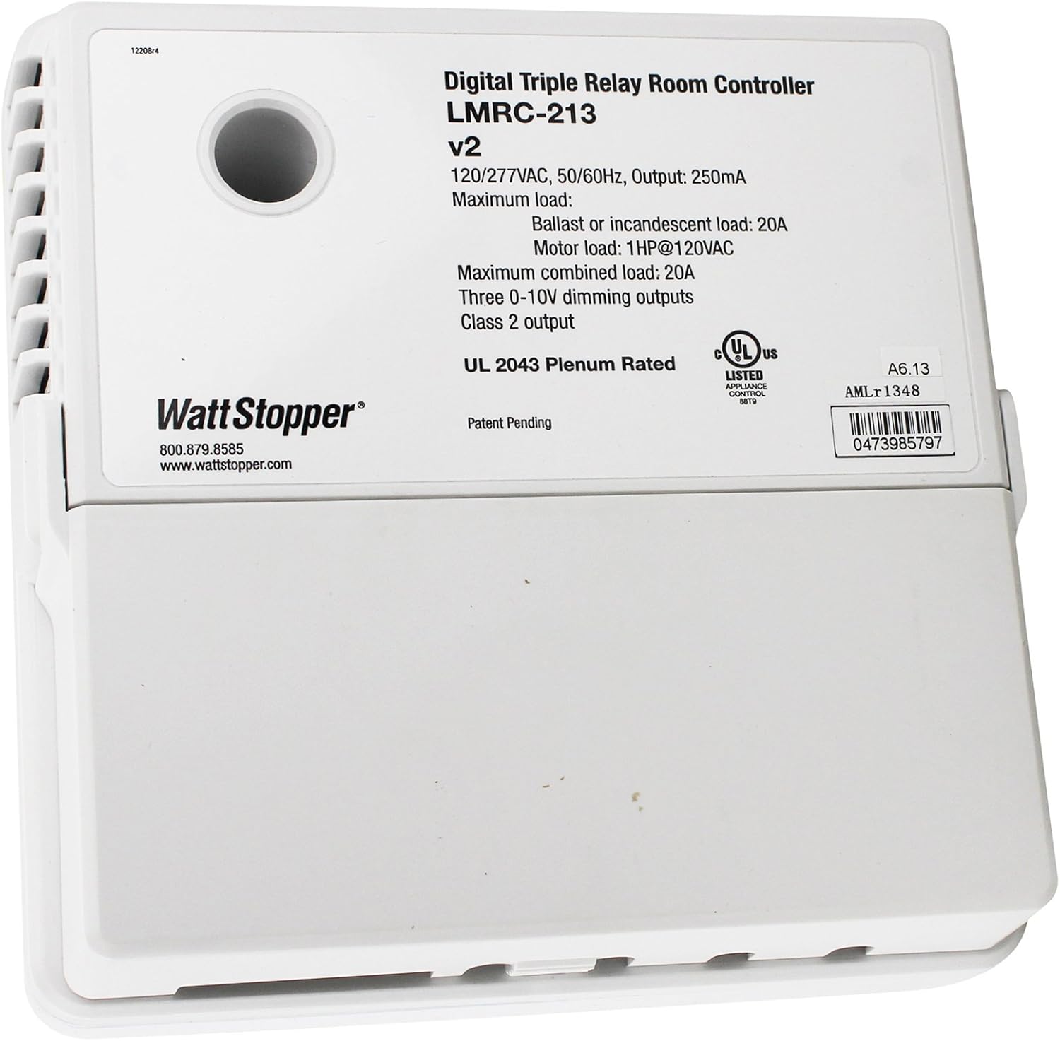 Watt Stopper LMRC-213 Digital 3-Relay Room Controller On/Off/Dimming 120/277, White