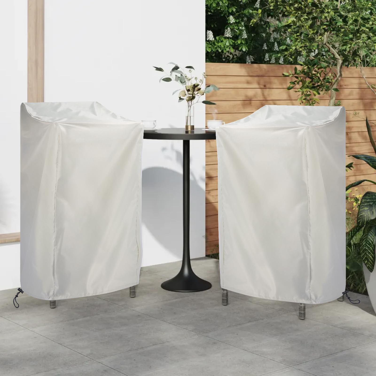 Fachmach Funda para Sillas Apiladas Impermeable Fundas Sillas Terraza Exterior con Cordón,210D Oxford Protectora Sillas de Jardin,64x64x120/70CM (Beige) — view 7