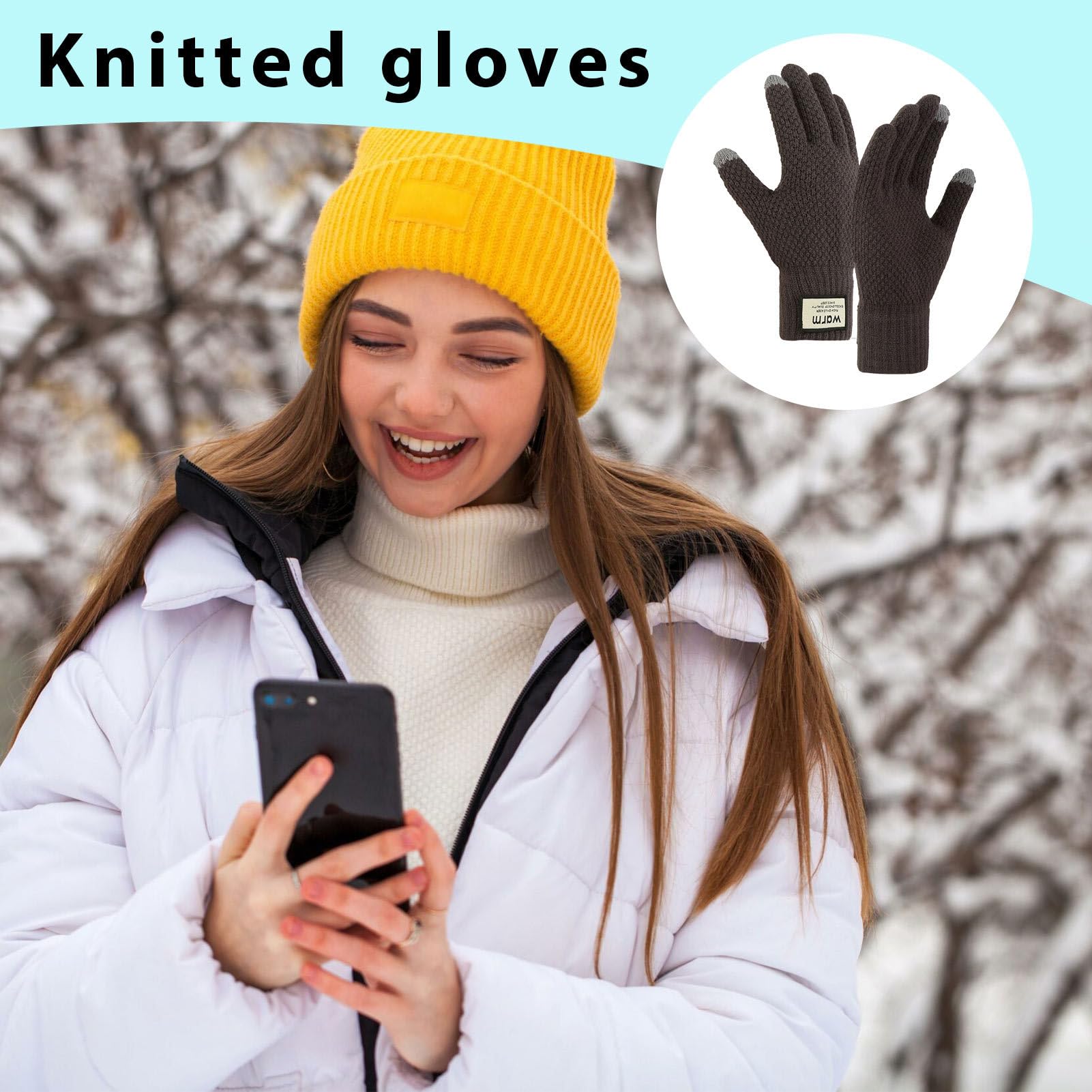 Guantes térmicos, guantes de invierno para pantalla táctil con diseño de doble capa, guantes cálidos para correr con material de punto, guantes de entrenamiento resistentes al viento, guantes de punto