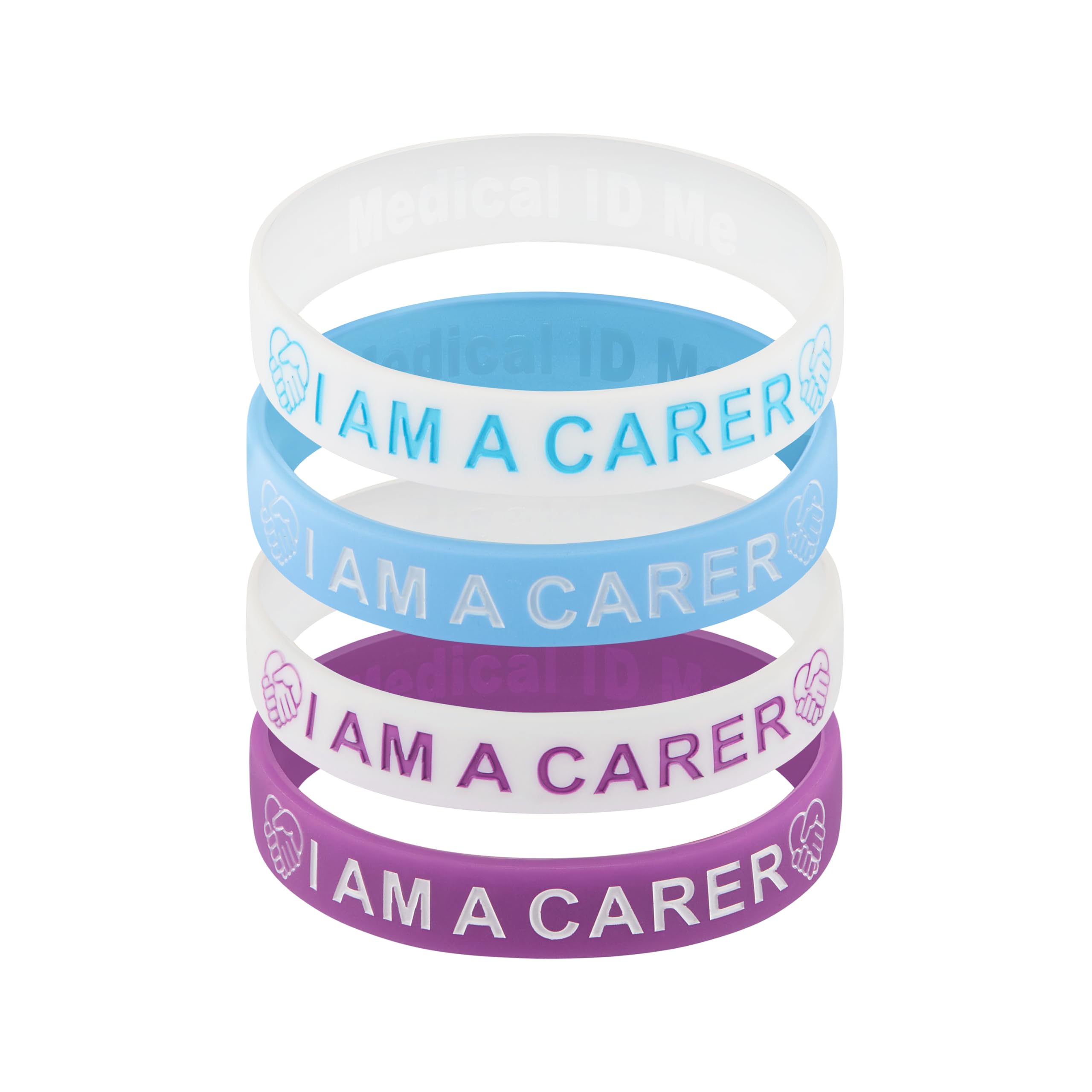 Medical ID Me (4 Pack) I Am A Carer Wristband Carer Gift NHS Caring Appreciation UK Seller (Large 20cm)