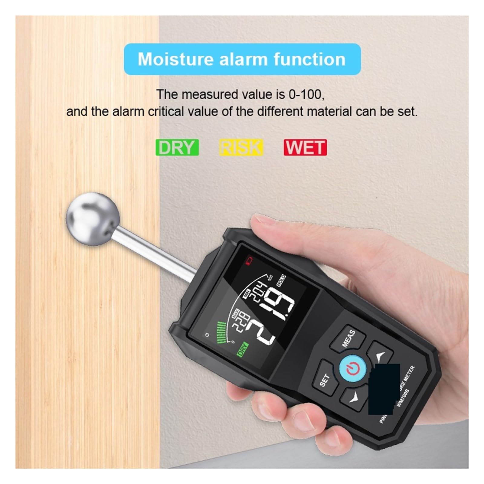 Misuratore di umidità del Legno Digitale Schermo LCD Igrometro Rilevatore legname Senza Contatto Allarme Tester Piccolo Errore