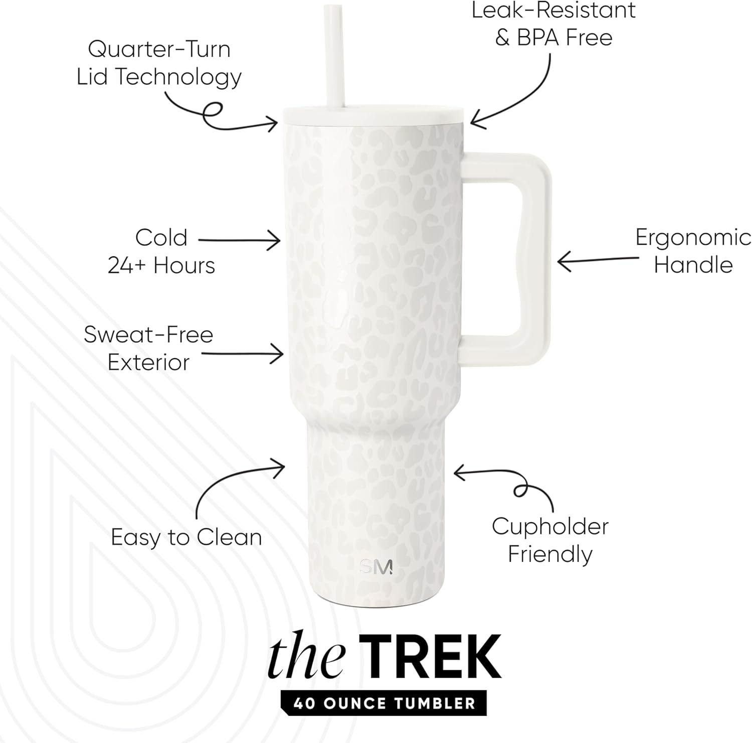 Simple Modern 40 oz Trek Tumbler with Handle and Straw Lid | Cup Holder Friendly Insulated Stainless Steel Travel Mug | Cream Leopard