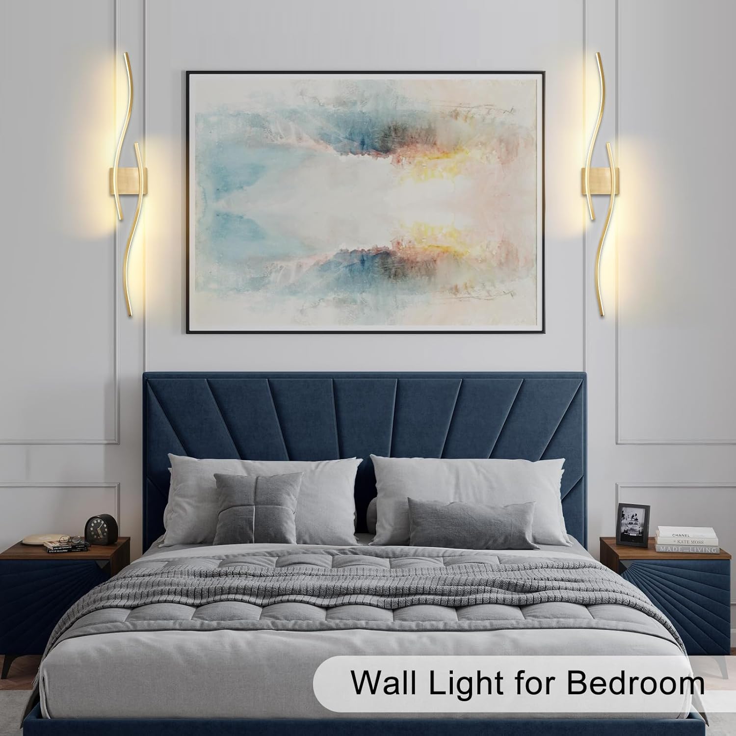 Long Wall Sconce Golden Modern Wall Light Fixture Plug in 14W LED Wall Sconce with Cord for Mirror Living Room Bedroom Porch(Golden,1pc)