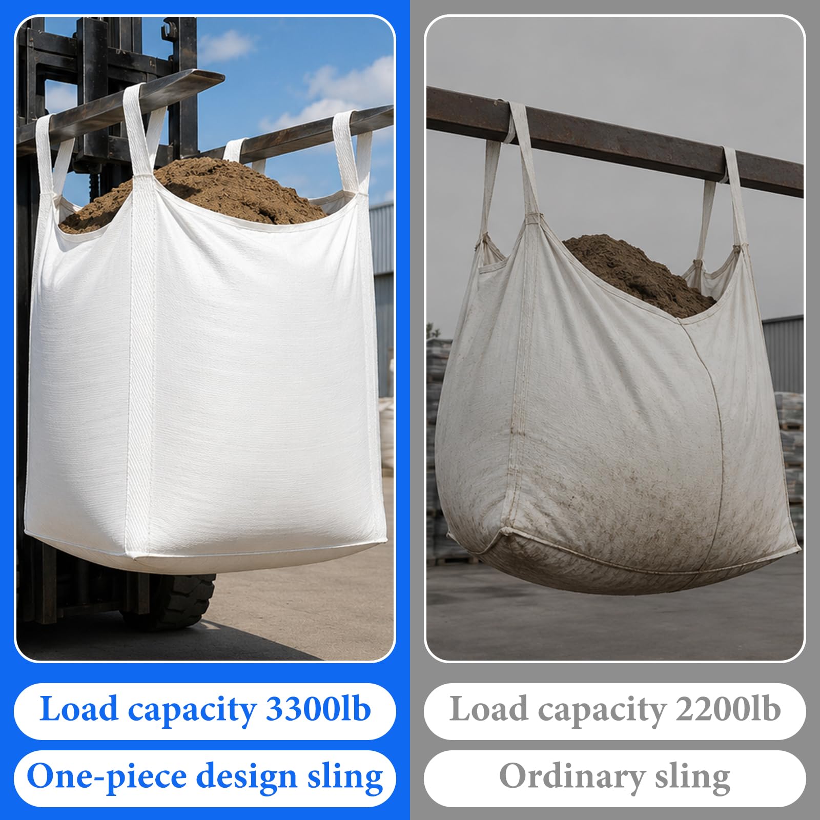 DAJAVE Big Bag - Sacchi per rifiuti da costruzione, 90 x 90 x 110 cm, 1.500 kg (90 x 90 x 90 cm) | Big Bag - Sacco per legno, rifiuti da giardino, sabbia, 1.500 kg, con 4 passanti per il trasporto