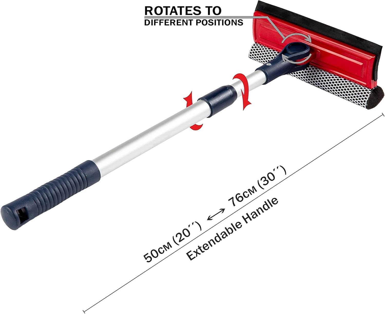 DSV Standard Professional Window Squeegee | 2-in-1 Window Cleaner Sponge and Soft Rubber Strip With Telescopic Extension Pole 20" - 30"(50cm-76cm) | Adjustable To Clean From Multiple Angles : Health & Household