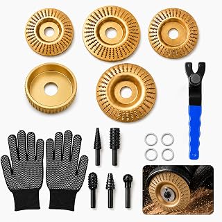 17PCS Angle Grinder Wood Disc Carving Kit with Polishing Pads & Sanding Discs, Wood Carving and Shaping Accessories, 4'' & 4-1/2'' Grinding Discs for Woodworking, Shape, Grind, Carve and Root Carving