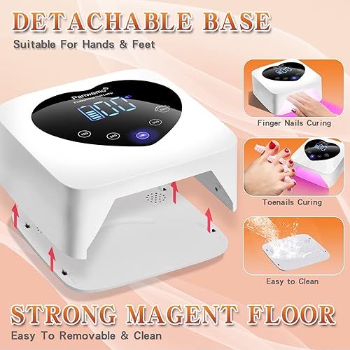 Miniatura 12 de Lámpara de uñas LED UV recargable, luz UV inalámbrica de 72 W para uñas con parte inferior extraíble, lámpara de curado profesional para uñas de gel