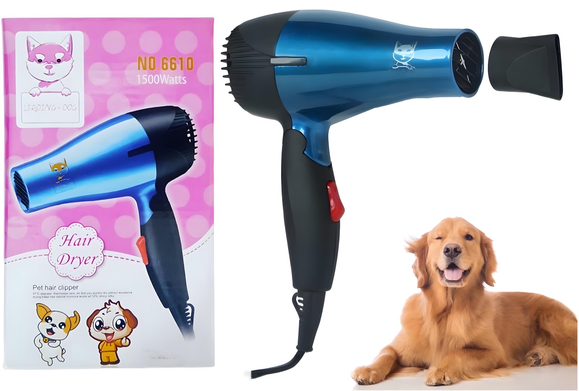 Pet 1500 Watts Hair Dryer Dog Cat Bath Wet Water Fast Drying Grooming Blower Made Specially For Pets Fur 2 Settings With Attachment And Plug Foldable Design-Blue-image-41