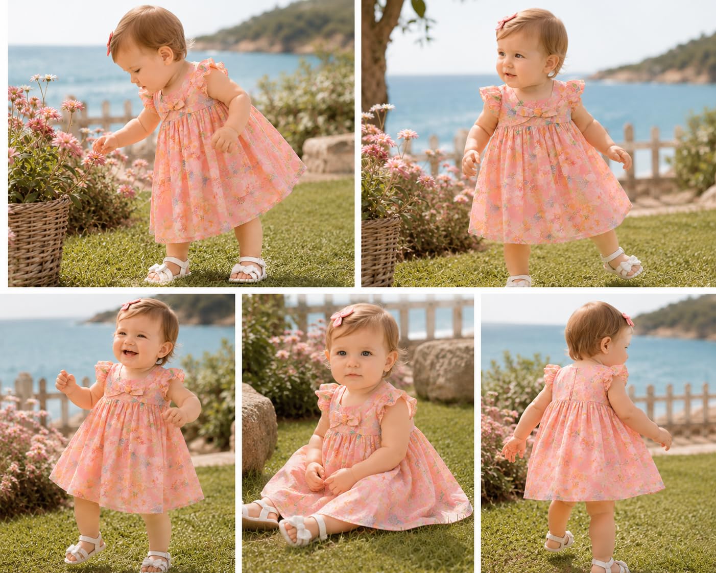 Vestido de verano para niña – Vestido floral de gasa con lazo, mangas volantes, elegante y ligero – Ideal para ceremonias, cumpleaños y ocasiones especiales, 1984