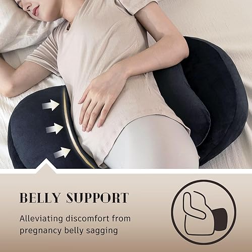 Miniatura 2 de DOWNCOOL Almohada de embarazo, almohada de maternidad para mujeres embarazadas, almohadas de embarazo negras para dormir con funda extraíble,