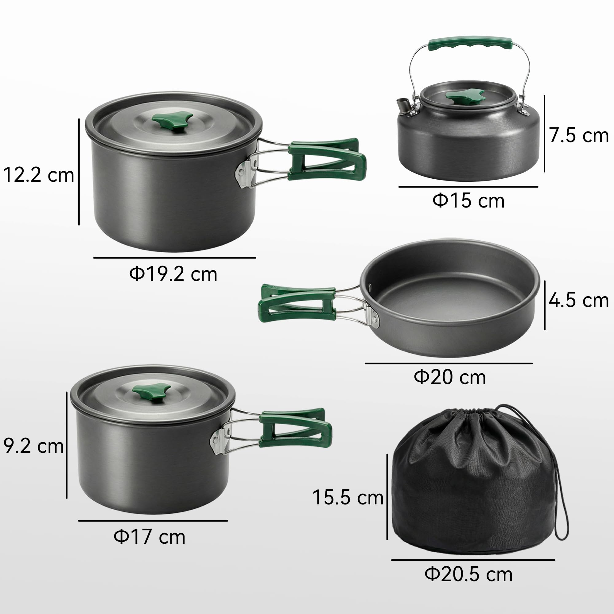 Outsunny Set di Pentole da Campeggio per 4-5 Persone, Leggero Kit da Cucina in Alluminio con Manici Anti-Scottatura, Pentole e Padelle Portatili per Escursionismo, Campeggio e Picnic, Grigio