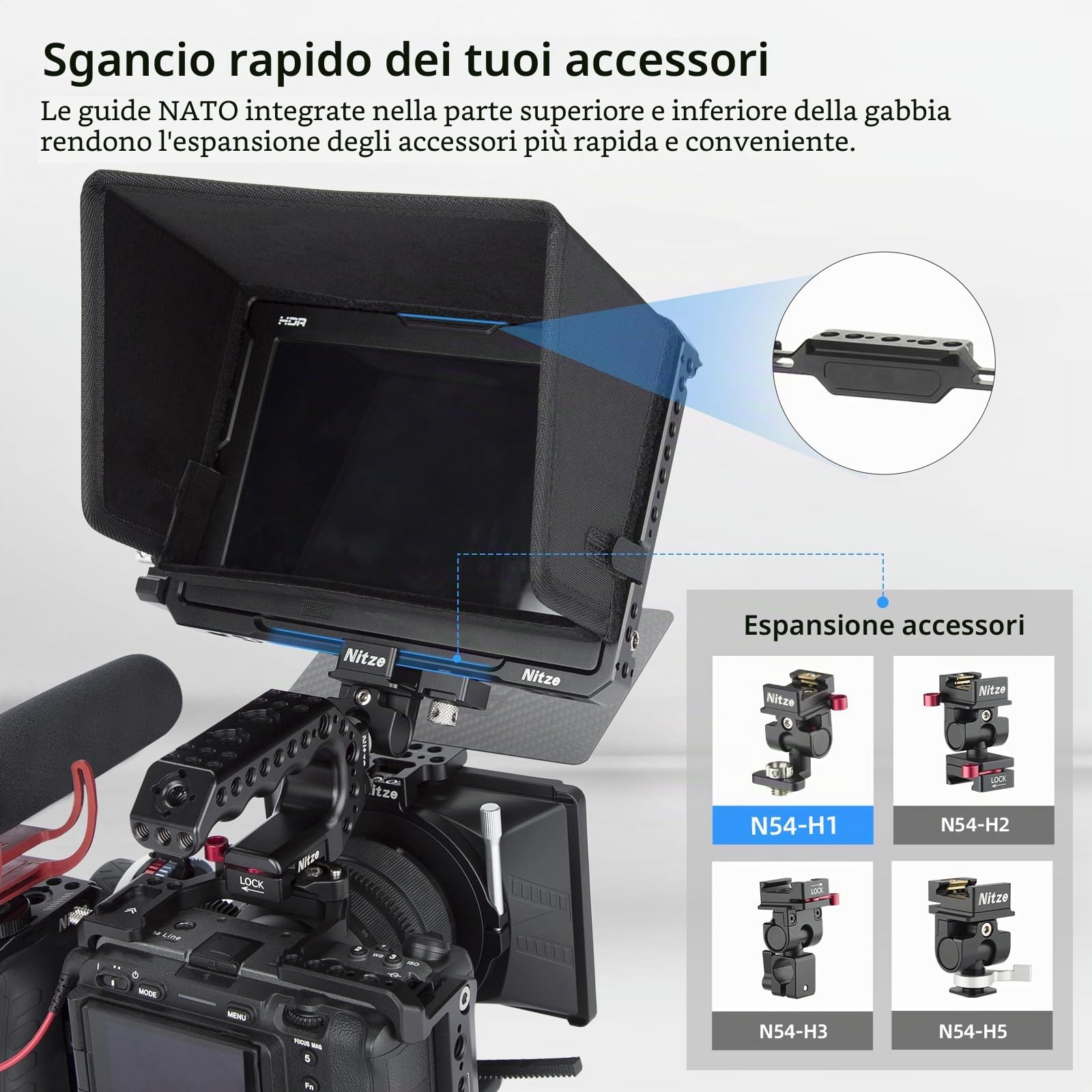 Nitze Cage per Monitor di Registrazione HDR Blackmagic Design Video Assist 7" 12G-SDI/HDMI con Parasole, Serracavo HDMI e Serracavo USB-C - JT-B02B