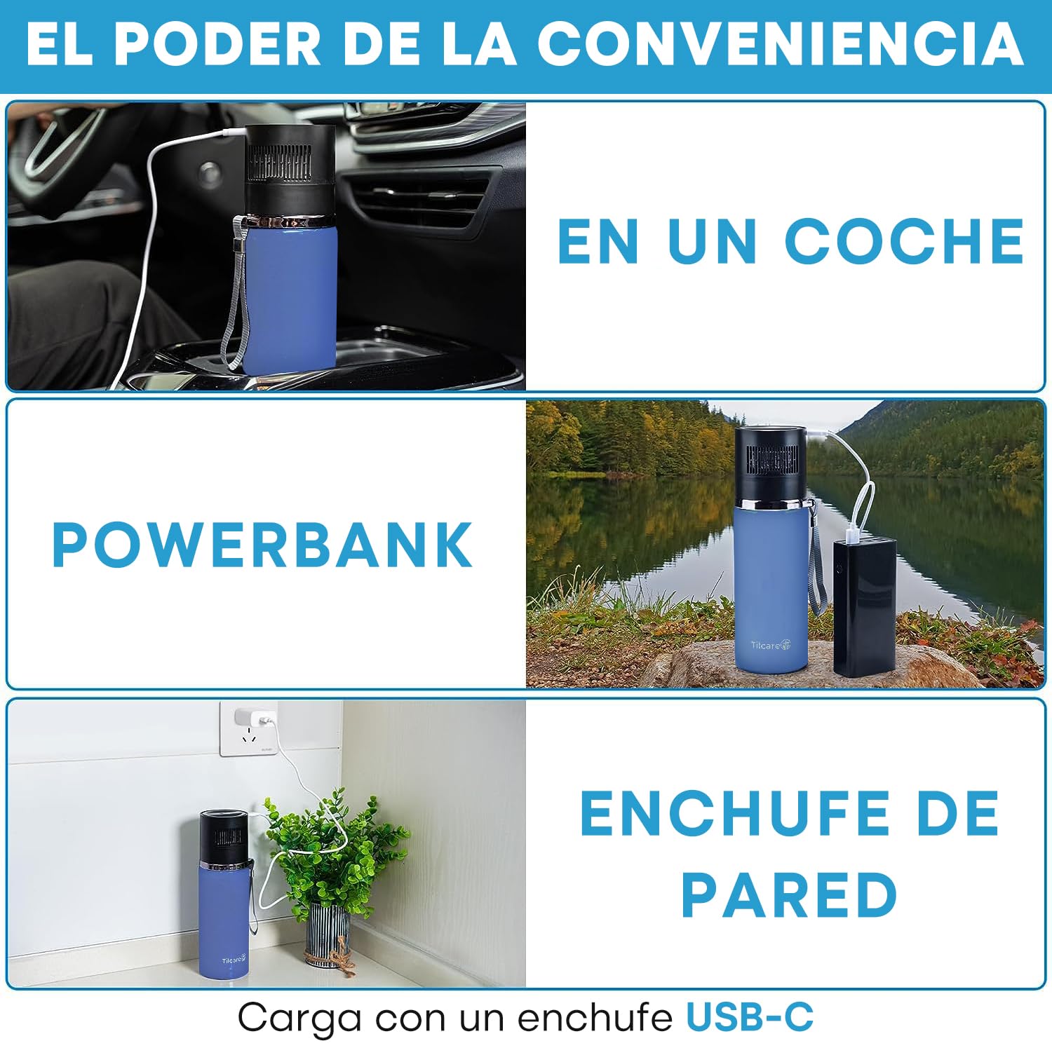 Estuche de Insulin con Enfriador Eléctrico, Cargador USB y Biogel de Tilcare - Horas Ilimitadas, Botella Reutilizable - Estuche de gran Aprobado por la TSA - Para hasta 6 Plumas - Azul
