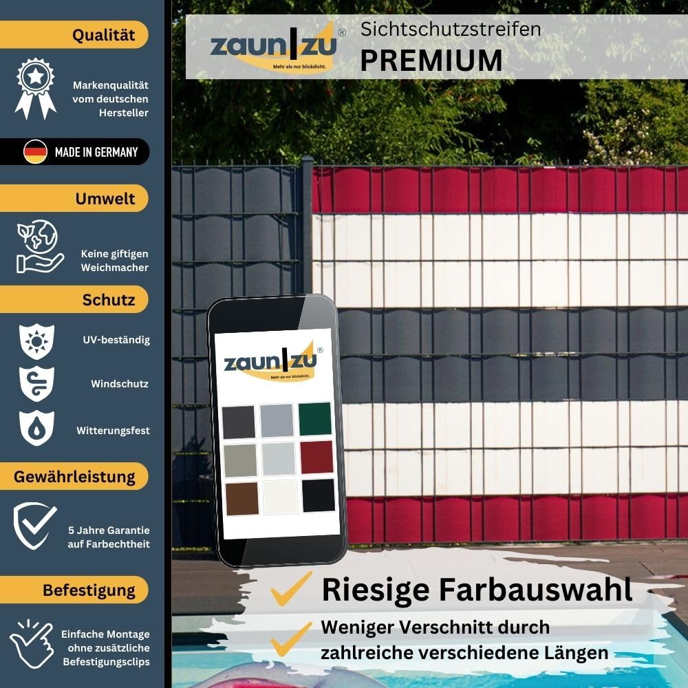 Premium 35 Meter Rolle 19cm hoch | genarbte Oberfläche | Sichtschutzstreifen PP für Doppelstabmatten UV-beständiger Sichtschutz | Zaunblende Made in Germany Weiß, 35m