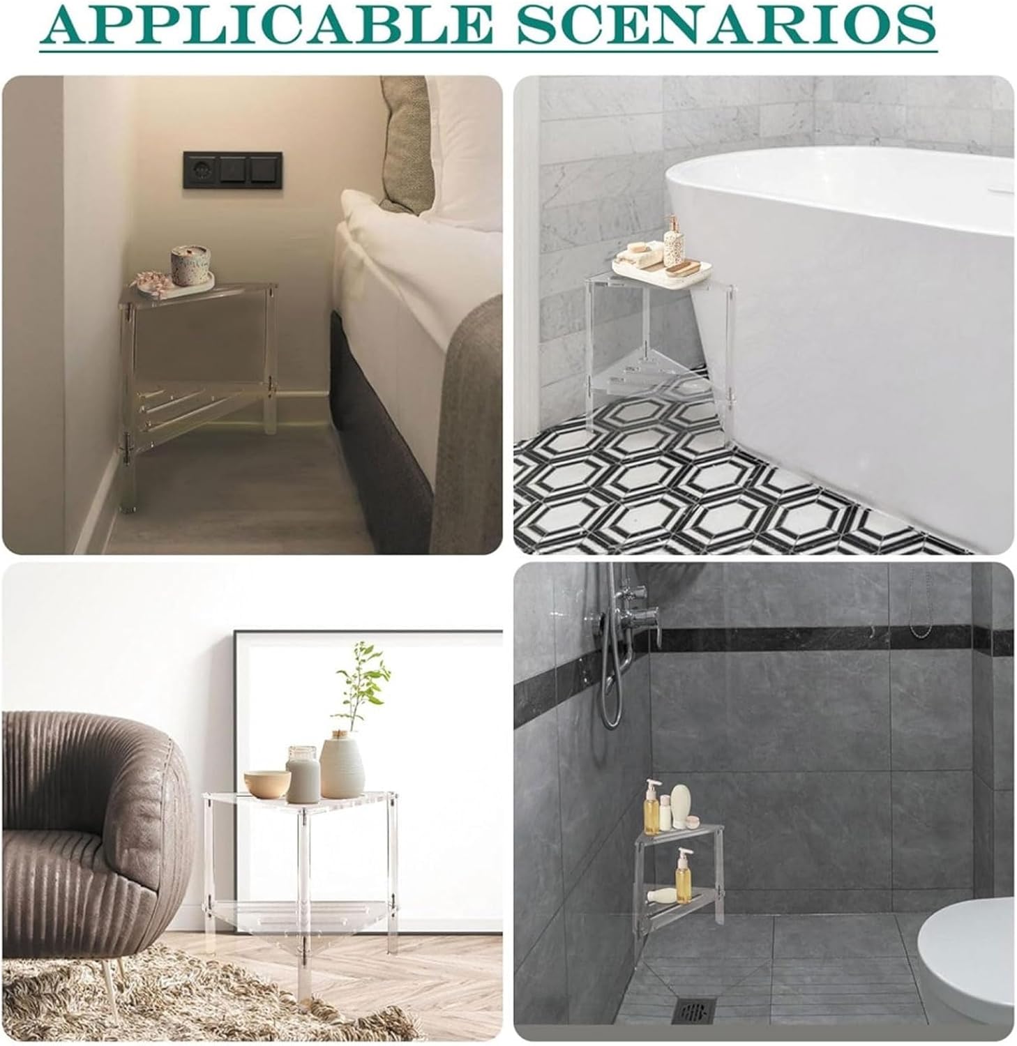 2 Tier Acrylic Corner Shower Caddy, Floor Standing Organizer with Easy Installation, Stylish and Versatile, Transparent Acrylic Material, Suitable for Humid Environment