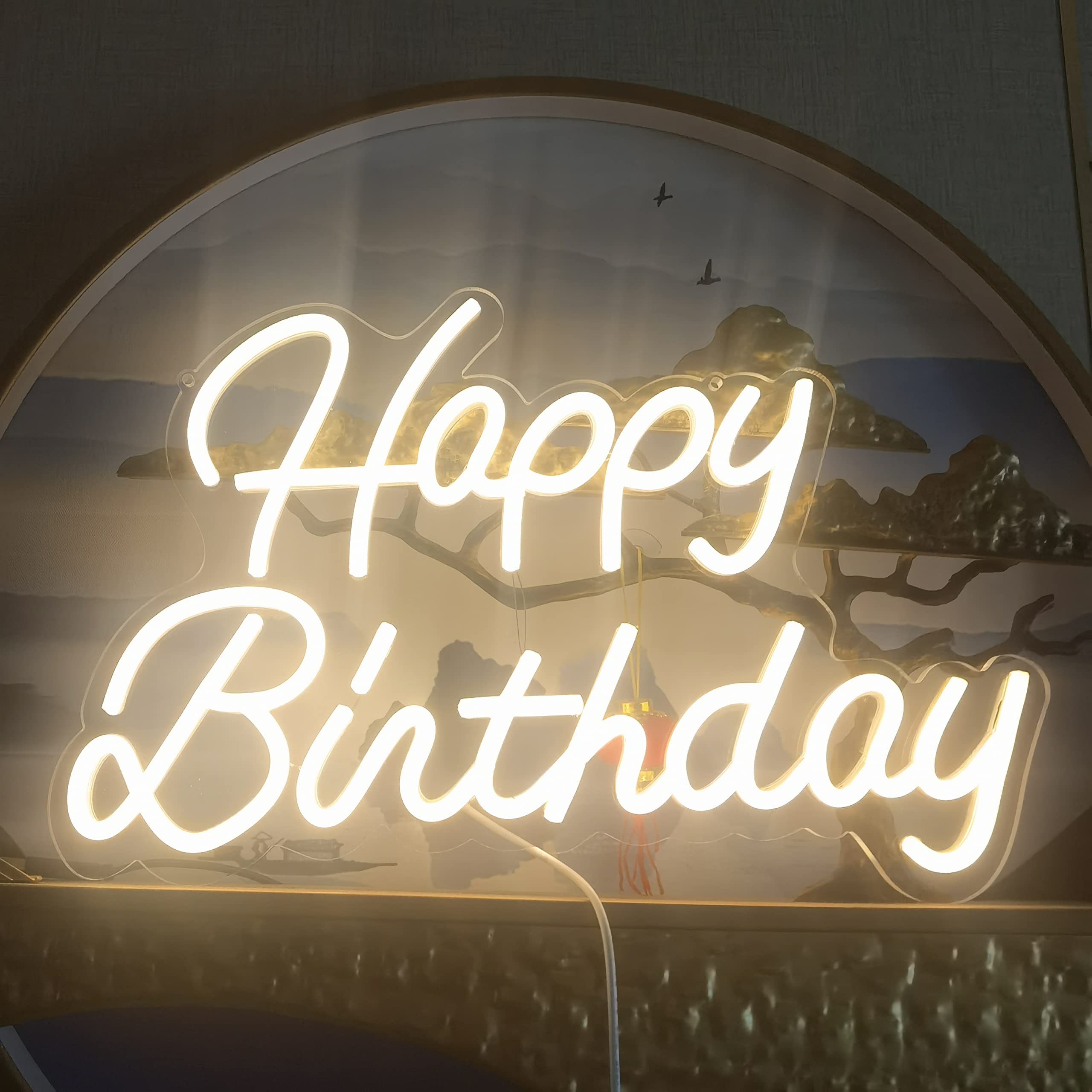 Insegna Al Neon LED "Happy Birthday" | Luce Decorativa Per Compleanni, Camere Da Letto, Bar E Festa | Alimentazione 12V/USB, Bianco Caldo
