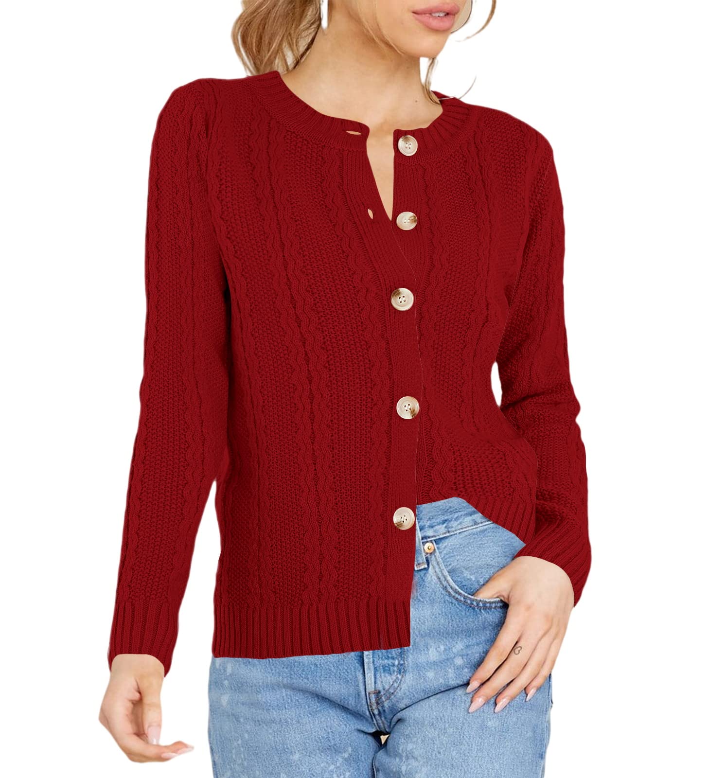 Women's Vintage Crewneck Cardigan Sweaters