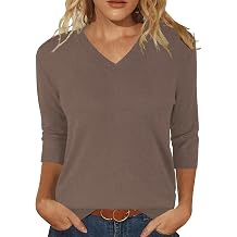JomeDesign Womens Sweaters 3/4 Sleeve Pullover Tops V Neck Blouses Business Casual Fashion Clothes