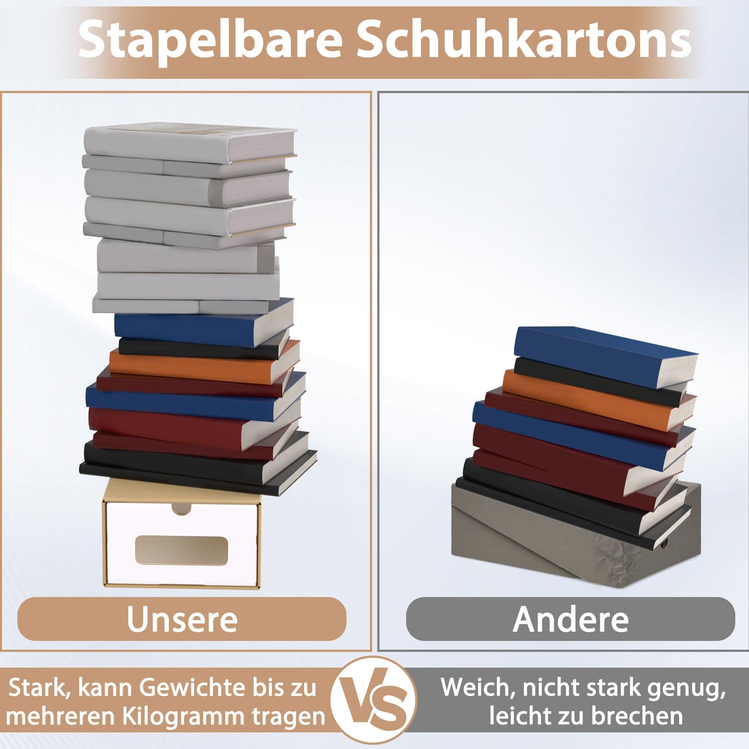 ACXIN Schuhboxen Stapelbar Boxen-Set,Aufbewahrungsbox Schubladen mit Transparentes Sichtfenster,Pappkarton aus Kraftpapier,34.5 x 23.5 x 13.5 cm,30 Stück, Braun
