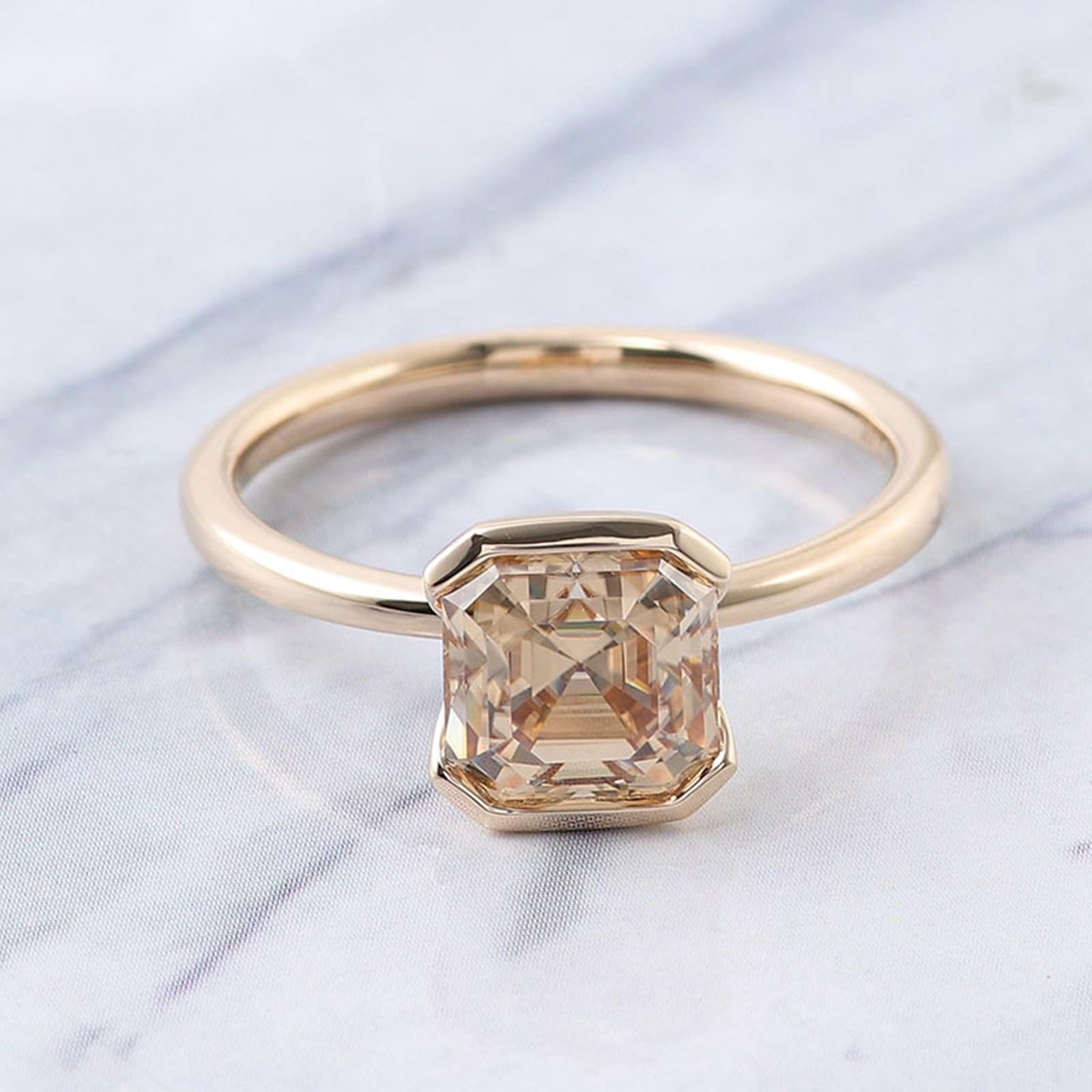 Anillos de oro amarillo de 18 quilates Moissanita, Anillos de pareja Simple, Rectangular Champán Solitario Moissanite Anillos Mujeres