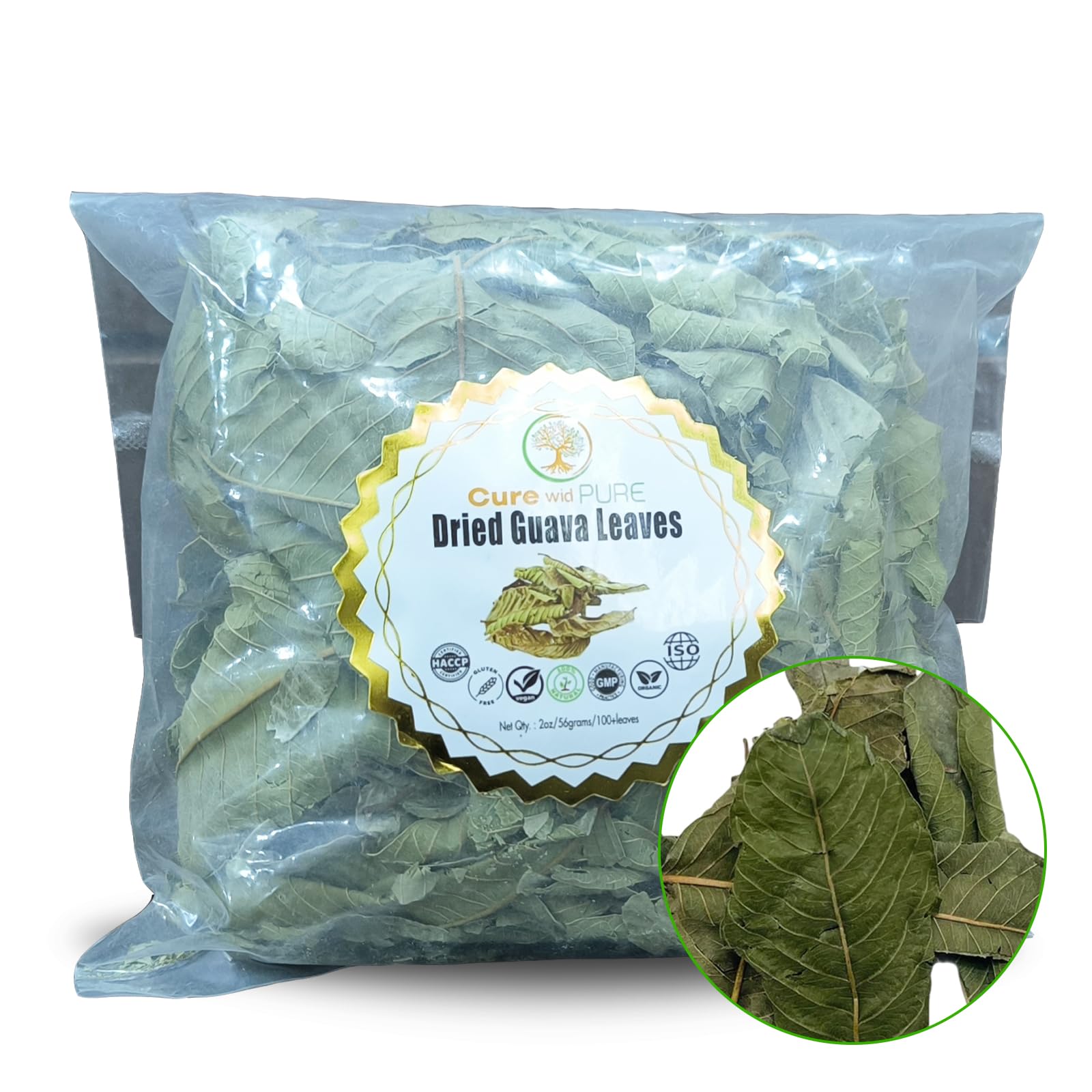 Cure Wid Pure 2oz/50+ Organic Guava Leaves - Non-GMO,Additive-Free,Sugar-Free, Gluten-Free | Hojas de Guayaba | Air-Dried Whole Guava Leaf Tea | Hand-Picked, Caffeine-Free Te de Hojas de Guayaba