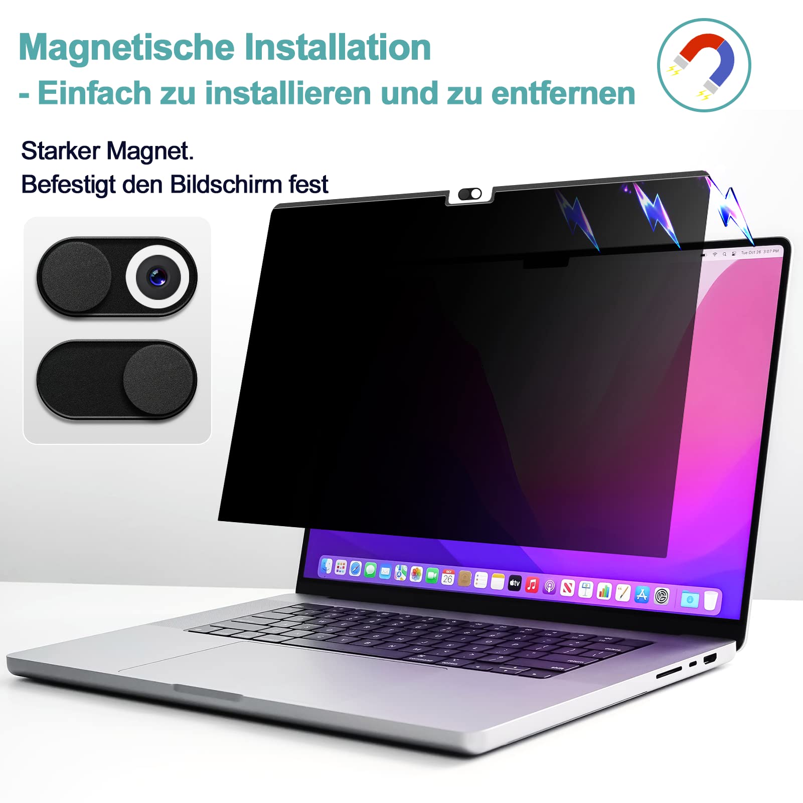 Makinda Filtre Confidentialité Magnétique MacBook Pro 16" (2021-2024 M4/M3/M2/M1) - Anti Espion & Anti Lumière Bleue