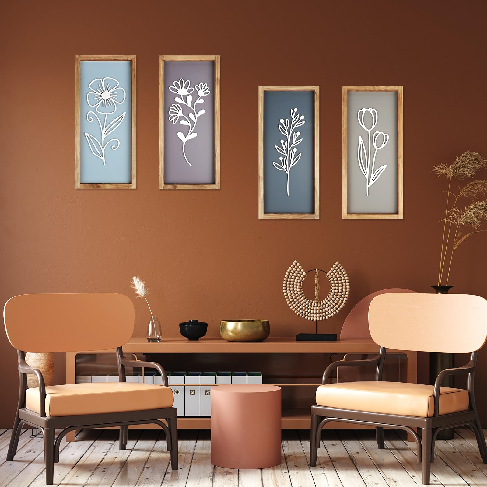 DETENE 4 Pièces Décoration Murale Bohème en Bois Décoration