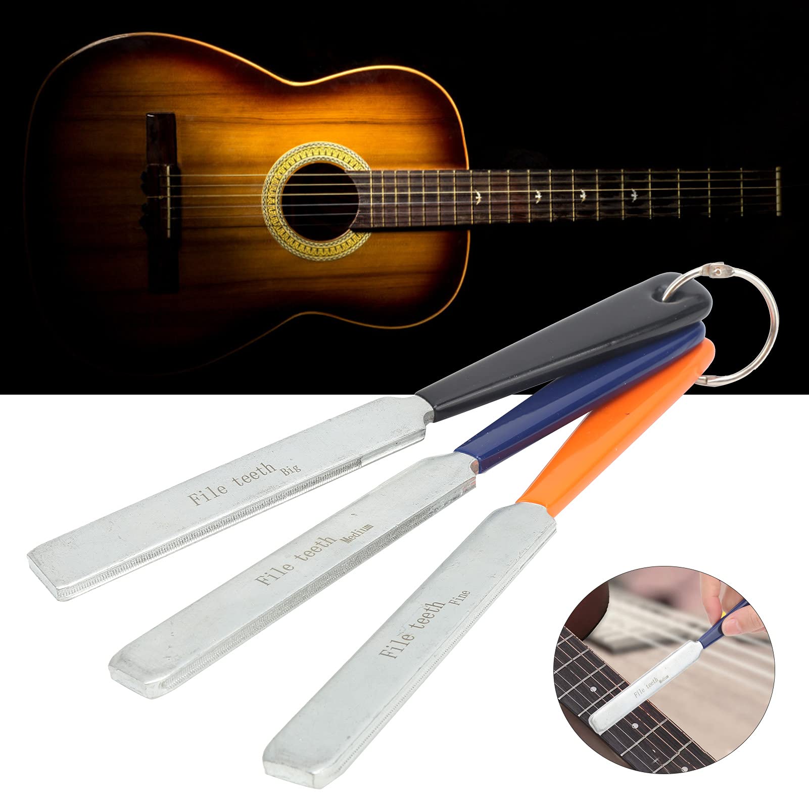 3 Outils de Frette de Guitare, Lime de Ponçage de Guitare, Lime de Frette, Lime de Couronnement de Frettes, Outil de Meulage et de Coupe de Touche de Basse, Réparation