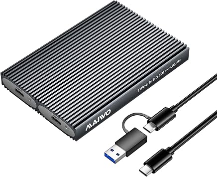MAIWO Dual Bay M.2 NVMe SSD Enclosure, USB3.1 GEN2 10Gbps with UASP Trim, Up to 16TB, Tool Free PCIe NVMe SSD Enclosure for 2230/2242/2260/2280mm M Key B+M Key