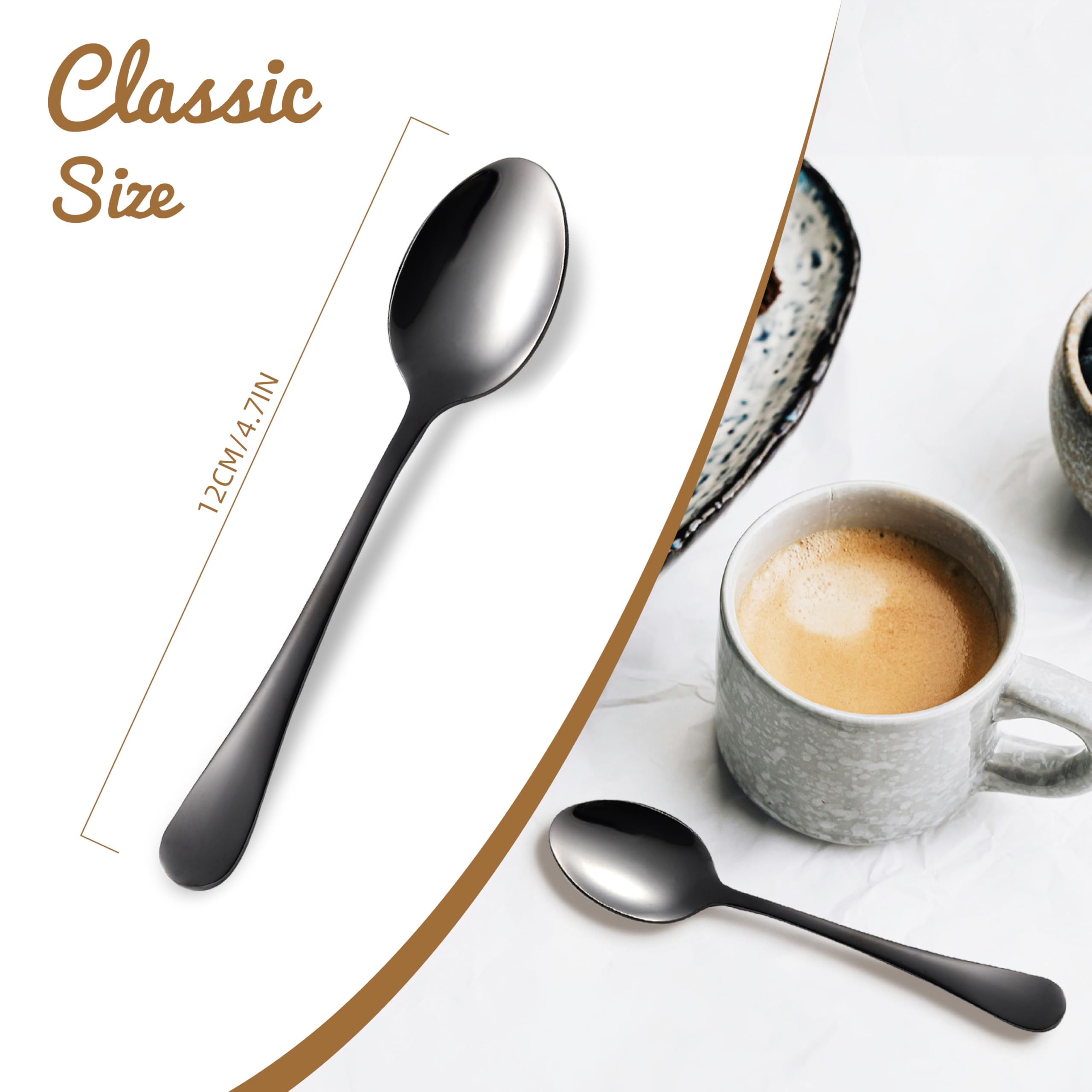 tiokin Teaspoons Set of 6,Mini Coffee Spoon,4.7 Inches Stainless Steel Small Tea Spoons Dessert Spoons Set for Dessert,Coffee,Tea,Sugar,Appetizer,Dishwasher Safe(Black) - Image 2