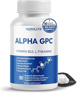 High Potency Alpha GPC with Vitamin B12, L-Theanine, Phosphatidylserine, Magnesium, Bacopa Monnieri, Ginkgo Biloba – Supports Brain Health, Energy & Focus – Made in The USA