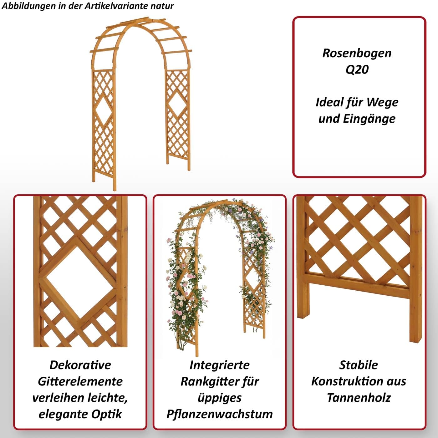 Mendler Rosenbogen HWC-Q20, Rankgitter Rosenspalier Rankhilfe Torbogen Garten Holz FSC®-Zertifiziert 210x126x60cm - Dunkelbraun