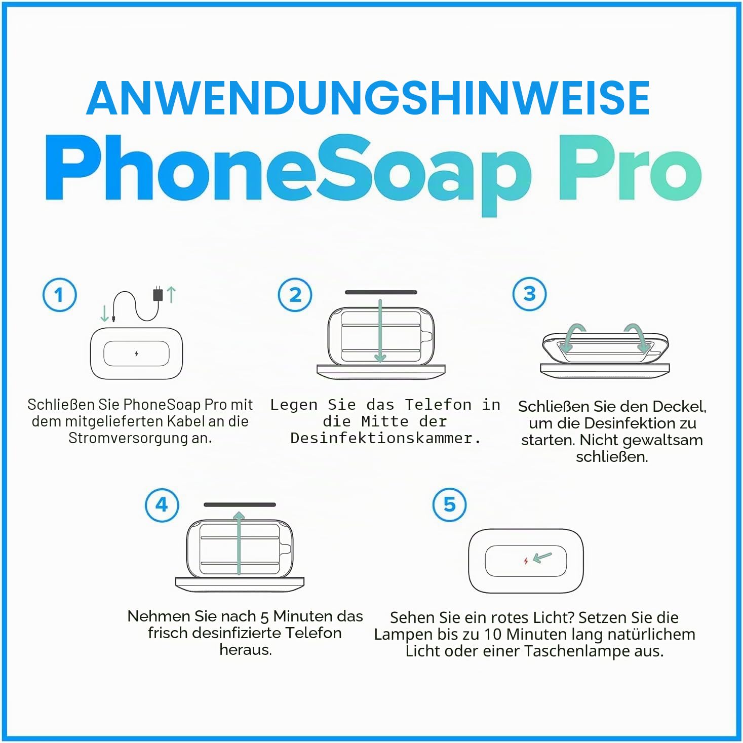 PhoneSoap Pro UV-Smartphone-Desinfektor und universelle Handy-Ladebox | Patentierte und klinisch bewiesene 360-Grad-UV-C-Desinfektion | Desinfiziert und lädt alle Handys (Weiß)