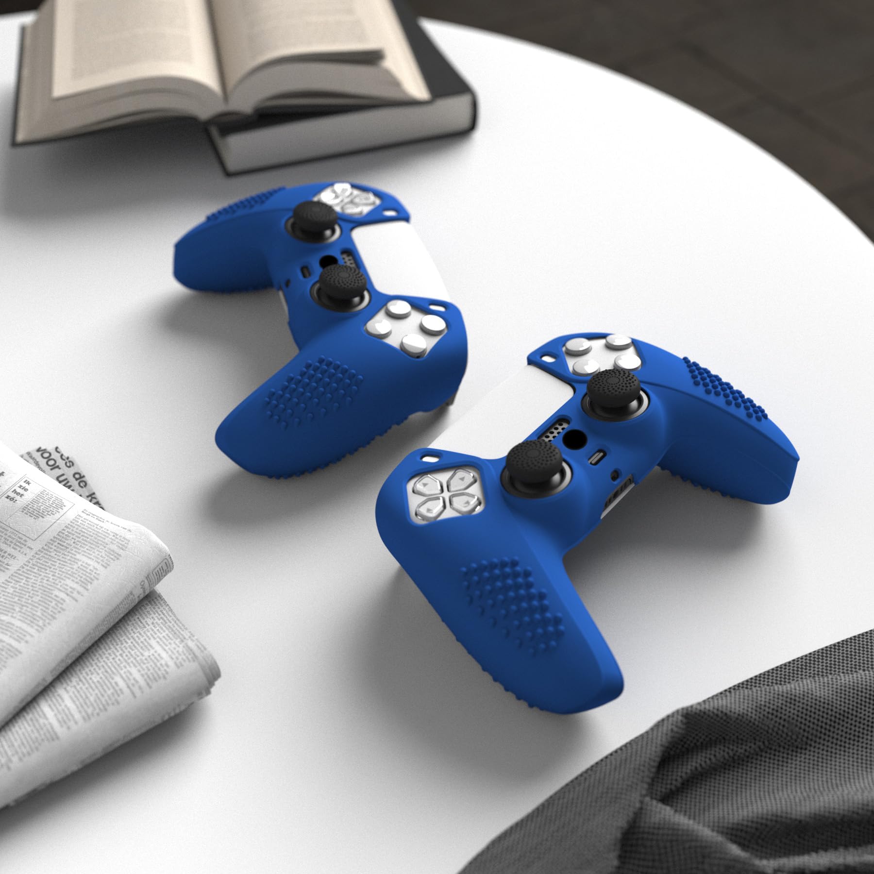 eXtremeRate PlayVital Funda de Silicona para ps5 Mando - Carcasa Protectora con 6 Tapas de Joysticks, Impermeable, Resistente y Antideslizante, Funda de Goma Suave para ps5, 3D Tachonado (Azul)