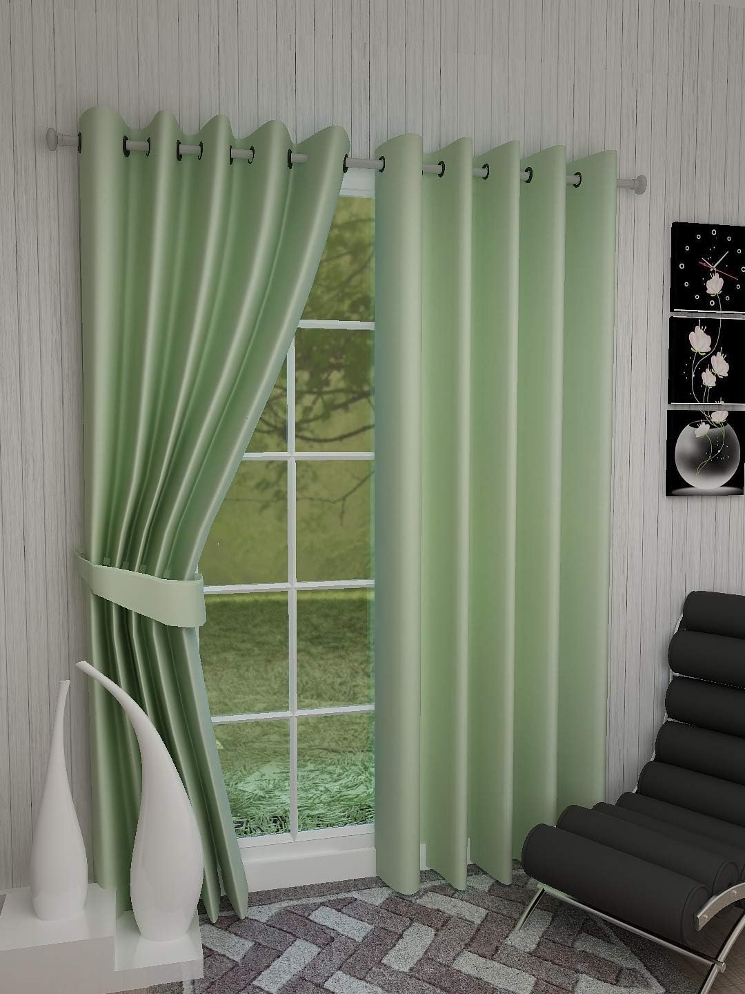Dekor World Plain Mint Green Cotton Eyelet Curtain Set (Pack of 2 Piece)-110x215cm (4x7 Feet) Door Curtain-for Bedroom and Living Room