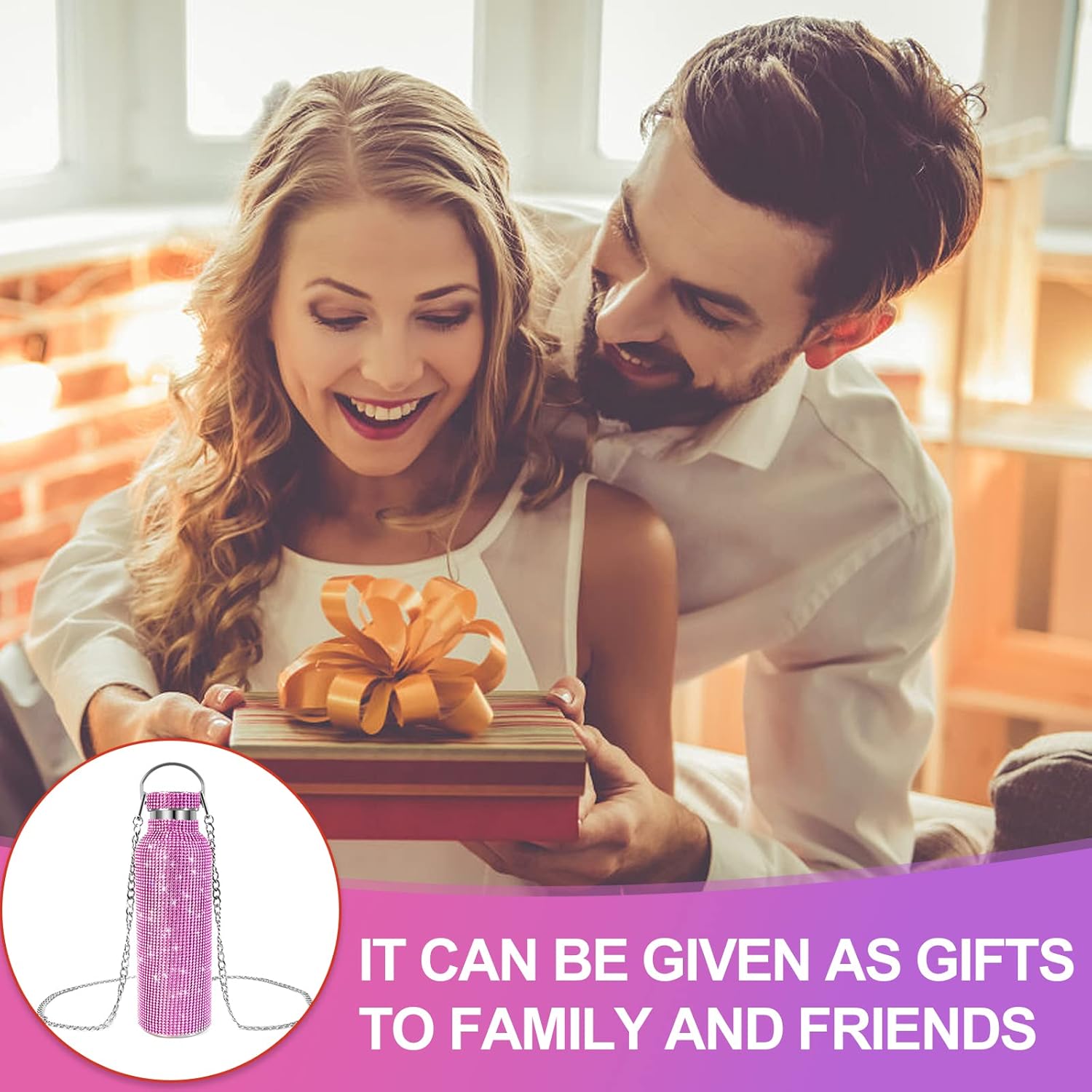 INSTOME Bling Water Bottle with Chain - 25 oz Sparkling Diamond Rhinestone Tumbler, Glittering Reusable Cup for Women Girl - Image 6