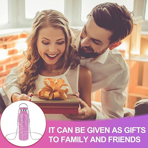 Miniatura 6 de INSTOME Botella de agua brillante con cadena, vaso de diamantes de imitación brillantes de 25 onzas, taza reutilizable con purpurina para mujeres y