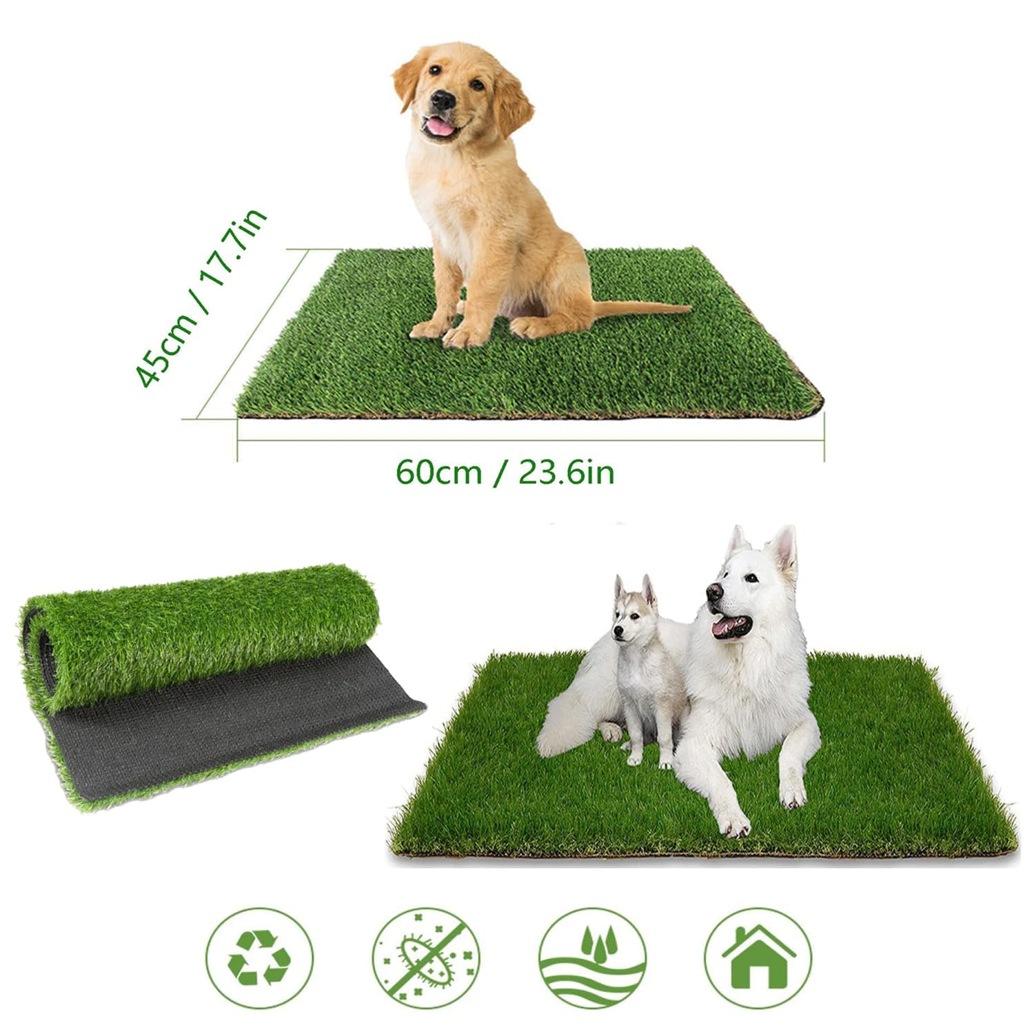 Lettiera per Cani 45 x 60 cm, Riutilizzabile e Lavabile, per Piccola Taglia, Casa, Balcone e Prato